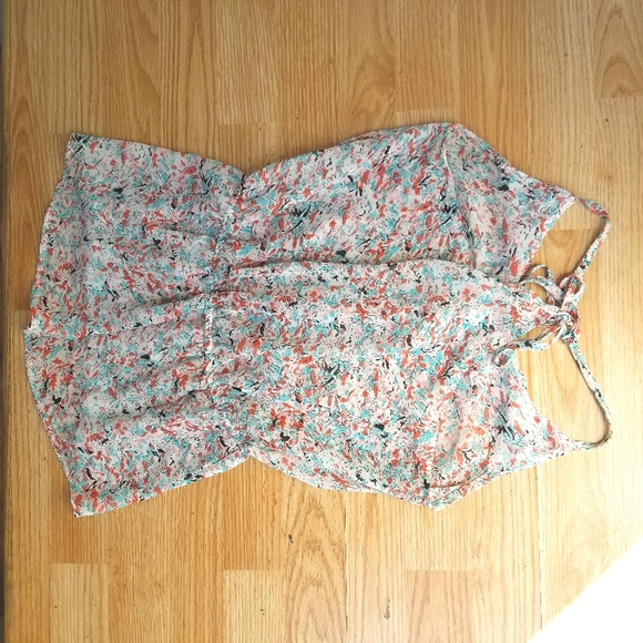 Sakura floral sheer adjustable racer back blouse tie top XS - Picture 5 of 9